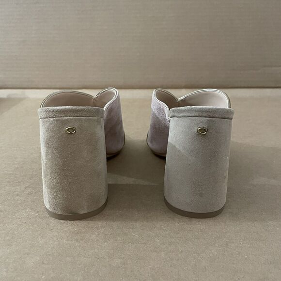 Coach Bria Women Tan Pink Oat Pale Blush Open Toe Block Heel CB Mules Size 5B - Picture 6 of 12